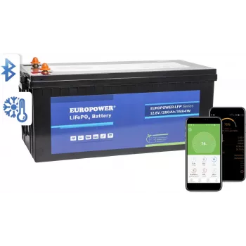 EUROPOWER LFP 12.8V 280Ah LiFePO4-batterij met Bluetooth en verwarmingsmat