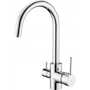 DEANTE Kuchinox Keukenkraan met Waterfilteraansluiting, Verchroomd, Messing, 360° draaibaar, Eengreepsmengkraan, 2-in-1