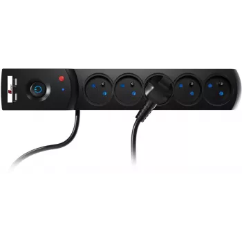 Getfort 5P 5m zwarte USB overspanningsbeveiliging stekkerdoos