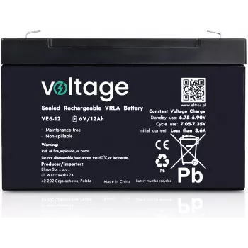 VOLTAGE AGM accu 6V 12Ah VE6-12 (6-9 jaar levensduur)