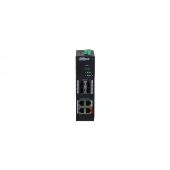 Dahua HS4408-4ET-96 industriële unmanaged PoE-switch, 8 poorten, 4x Hi-PoE 60W, 4x PoE+ 30W, 96W budget, 2x Gigabit uplink, 2x SFP, DIN-rail