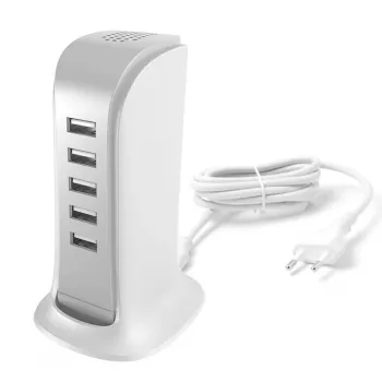 Dudao 5x USB-oplader met geïntegreerde EU-netkabel wit (A5EU)