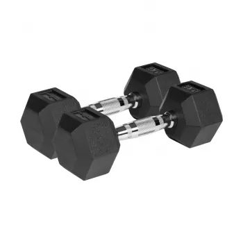 REBEL ACTIVE rubbergecoate gietijzeren dumbbells 2x5 kg