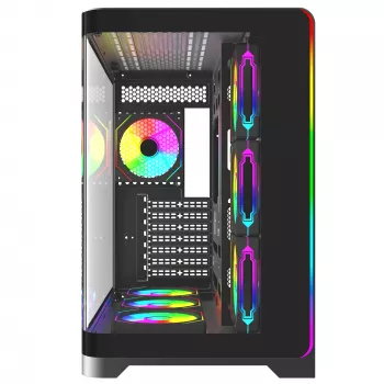 Rampage LYRON mid tower gaming-pc-behuizing, 7x ARGB PWM-ventilator, gehard glas, zwart