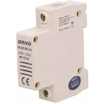 ORNO OR-DP-SB-133 bedrade deurbel, DIN-rail 1 module, 230V AC, 85 dB, wit/grijs