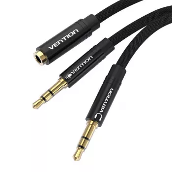 Vention BBLBAB 3,5 mm audio-splitterkabel, bus naar 2x stekker, 0,6 m, zwart