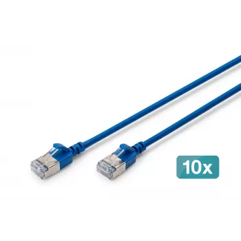 DIGITUS CAT 6A F-FTP Slim patchkabel, 0,3 m, blauw, 10-pack, LSZH, 10 Gbps, RJ45