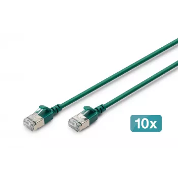 DIGITUS CAT 6A F-FTP Slim patchkabel, 0,5 m, groen, 10-pack