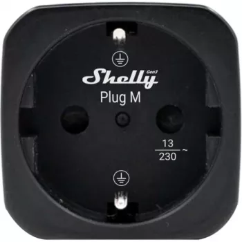 Shelly Plug M Gen3 zwarte smart plug met energiebewaking, 13A, Wi-Fi & Bluetooth
