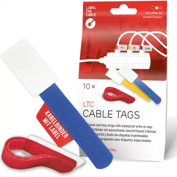 LABEL THE CABLE LTC 2630-10 herbruikbare klittenband kabelbinder-etikettenset, gemengde maten & kleuren, 10 stuks