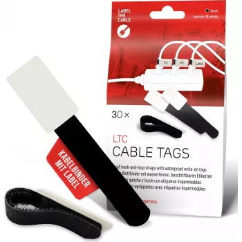 LABEL THE CABLE LTC 2610-30 herbruikbare kabelbinders met beschriftingsveld, klittenband, zwart, 30-pack
