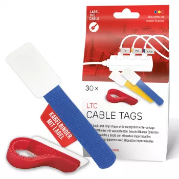 LABEL THE CABLE LTC 2630-30 herbruikbare klittenband kabelbinders met beschriftingsveld, 30-delige mixset