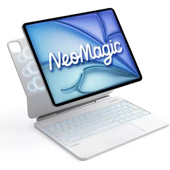 Inateck toetsenbordhoes voor iPad Pro 12,9 inch (3e-6e generatie) met trackpad, verlichte toetsen, QWERTZ-indeling - wit