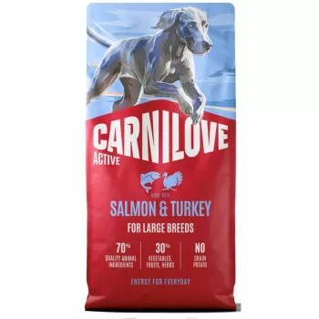 CAV CARNILOVE ACTIVE DOG ZALM & KALKOEN VOLWASSEN HONDEN GROTE RASSEN 12kg