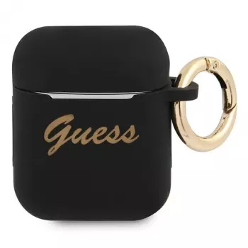 Guess GUA2SSSK AirPods 1/2 hoesje zwart siliconen Vintage Script