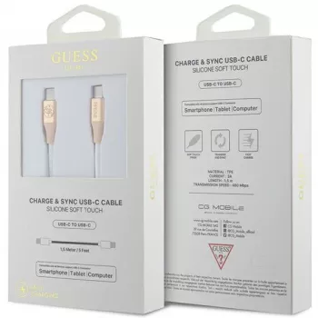 GUESS GUCCLALRGDD USB-C naar USB-C kabel 1,5 m snelladen lichtgoud reliëflogo