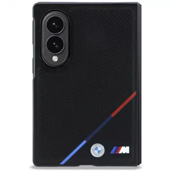 BMW M leren geperforeerde tricolor strepen metalen logo's MagSafe-hoesje voor Samsung Galaxy Z Fold8 - zwart