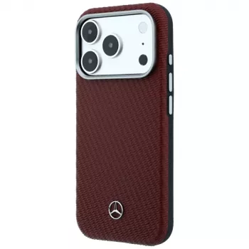 Mercedes Leder Semi Wrap Holzeffekt MagSafe-hoesje voor iPhone 18 Pro Max / 17 Pro Max - bordeauxrood