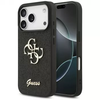 GUESS Fixed Glitter Big 4G hoesje voor iPhone 18 Pro / 17 Pro - zwart