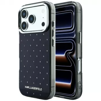 Karl Lagerfeld IML Rhinestones Allover en elektroplated logo case voor iPhone 18 Pro / 17 Pro - zwart