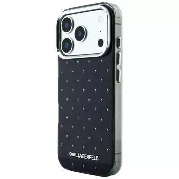 Karl Lagerfeld IML Rhinestones Allover en elektroplated logo case voor iPhone 18 Pro / 17 Pro - zwart