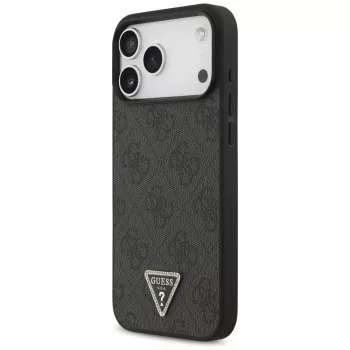 GUESS Leder 4G Triangle Strass MagSafe case voor iPhone 18 Pro Max / 17 Pro Max - zwart