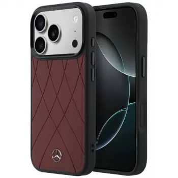 Mercedes Leder Crossed Lines MagSafe-hoesje voor iPhone 18 Pro Max / 17 Pro Max – bordeauxrood