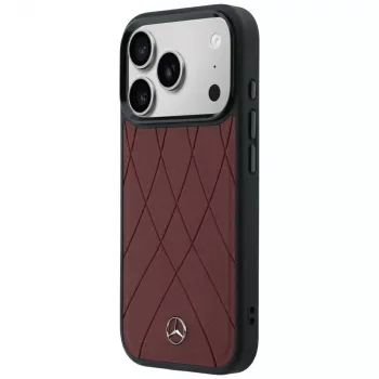 Mercedes Leder Crossed Lines MagSafe-hoesje voor iPhone 18 Pro Max / 17 Pro Max – bordeauxrood