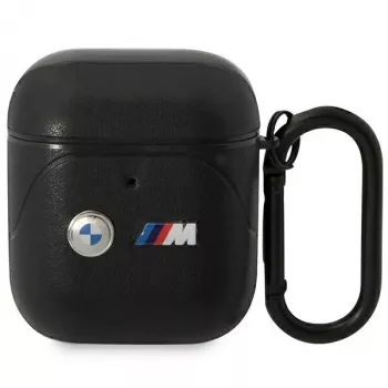 BMW BMA222PVTK lederen etui met gebogen lijnendesign voor AirPods 1/2 - zwart