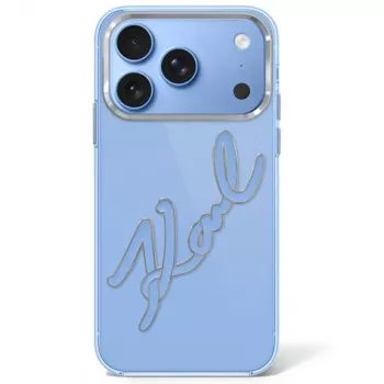 Karl Lagerfeld IML Big Signature Resin Metal Frame case voor iPhone 18 Pro / 17 Pro - blauw