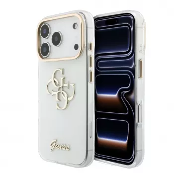 GUESS IML 4G Script Metal MagSafe-hoesje voor iPhone 18 Pro / 17 Pro, Wit