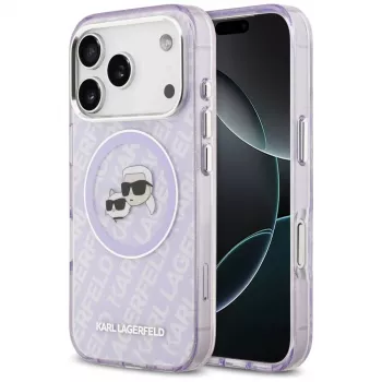 Karl Lagerfeld IML Glitter Karl & Choupette Heads Logo MagSafe-hoesje voor iPhone 17 Pro Max - paars