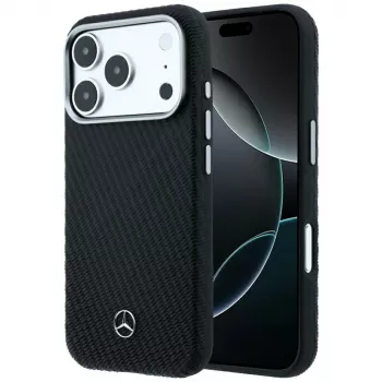 Mercedes Leder Semi Wrap Holzeffekt MagSafe-hoesje voor iPhone 18 Pro Max / 17 Pro Max - zwart