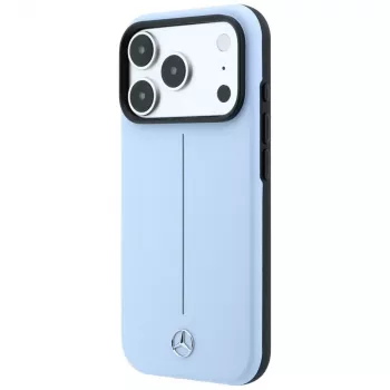Mercedes Leder Semi Wrap Iconic Line MagSafe-hoesje voor iPhone 18 Pro Max / 17 Pro Max - blauw