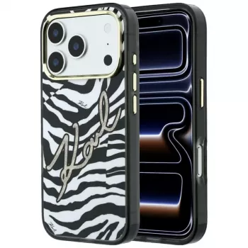 Karl Lagerfeld IML Signature Zebra Glitter MagSafe-hoesje voor iPhone 18 Pro Max / 17 Pro Max - goud