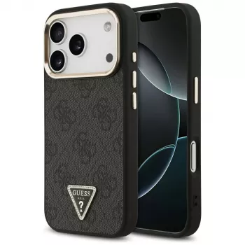 GUESS 4G Triangle Logo MagSafe-hoesje voor iPhone 18 Pro / 17 Pro - zwart & goud
