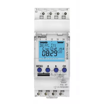 THEBEN SEL174top3 Astro Digitale tijdschakelaar, 2-kanaals, week-/astroprogramma, 230 V AC, DIN-rail, 2 modules, 10 jaar gangreserve
