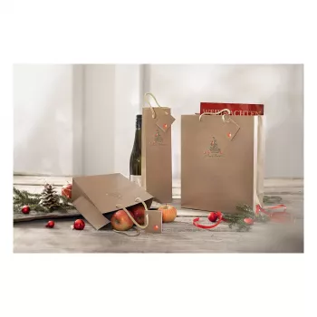 SIGEL GT042 kerstcadeauzakken voor flessen met appelmotief, 10 x 35 cm, kraftpapier, 5-pack