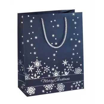 SIGEL GT110 zilveren sneeuwvlokken cadeauzakken-set, 3-pack, gecoat papier, witte textielkoordhengels, metallic glans, voor kerst en winter, 230 x 180 x 100 mm