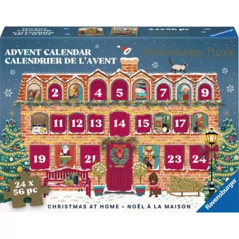 RAVENSBURGER puzzel adventskalender Kerst thuis - 24 mini-puzzels, 576 stukjes, Softclick-technologie
