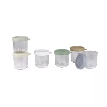 Beaba glazen babyvoedingspotjes set met luchtdichte deksels, 6 x 250 ml, naturel mix