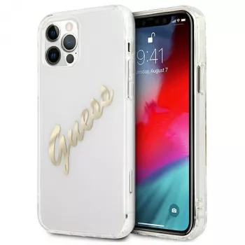 GUESS Vintage Script Gold hardcase voor Apple iPhone 12 Pro Max - transparant