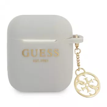 Guess GUA2LSC4EG AirPods 1/2 hoesje grijs siliconen hanger 4G collectie