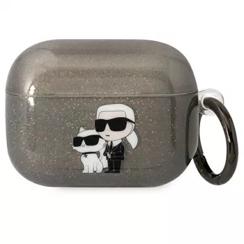 Karl Lagerfeld KLAPHNKCTGK AirPods Pro hoesje glitter Karl & Choupette zwart