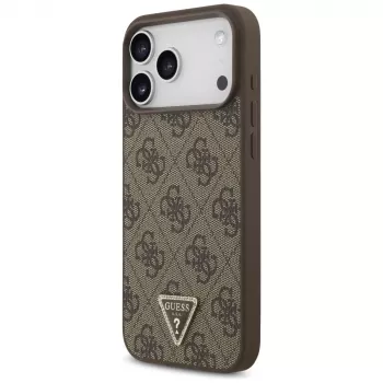 GUESS leren 4G Triangle Strass MagSafe-hoesje voor iPhone 18 Pro Max / 17 Pro Max - bruin