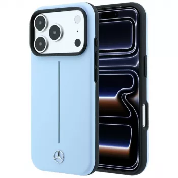 Mercedes leren Semi Wrap Iconic Line MagSafe-hoesje voor iPhone 18 Pro / 17 Pro - blauw