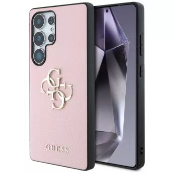 GUESS Grained Big 4G Logo Small Classic Logo hoesje voor Samsung Galaxy S25 Ultra - Roze