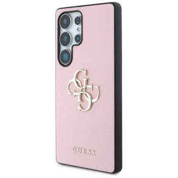 GUESS Grained Big 4G Logo Small Classic Logo hoesje voor Samsung Galaxy S25 Ultra - Roze