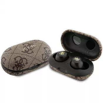 Guess GUTWSP4EGW True Wireless oordopjes met oplaadcase, Bluetooth 5.3, ENC, Bruin 4G Metal