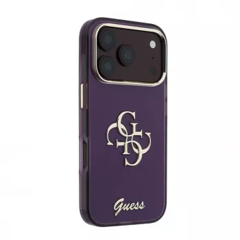 GUESS 4G Script Metal achterkant beschermhoes voor Apple iPhone 18 Pro / 17 Pro - Bordeauxrood